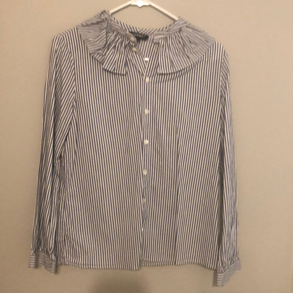 APC ruffle collar stripe shirt